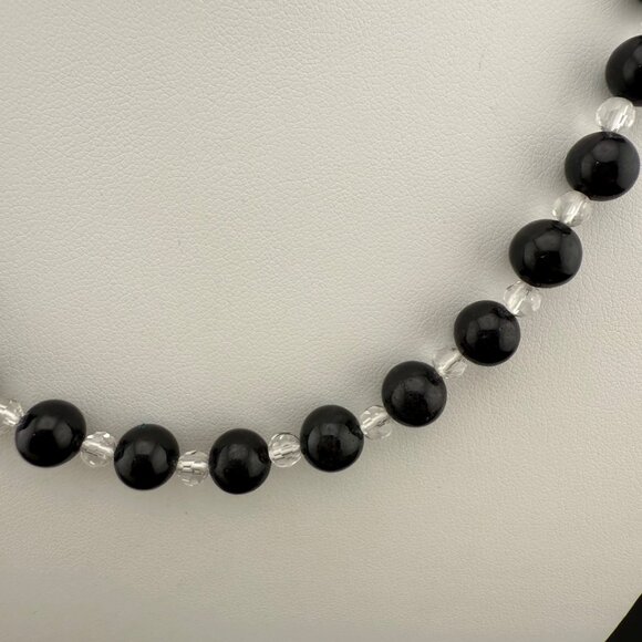 Black Gemstone & Clear Gemstone Sterling Silver Bead Necklace With Lobster Clasp - Picture 4 of 8